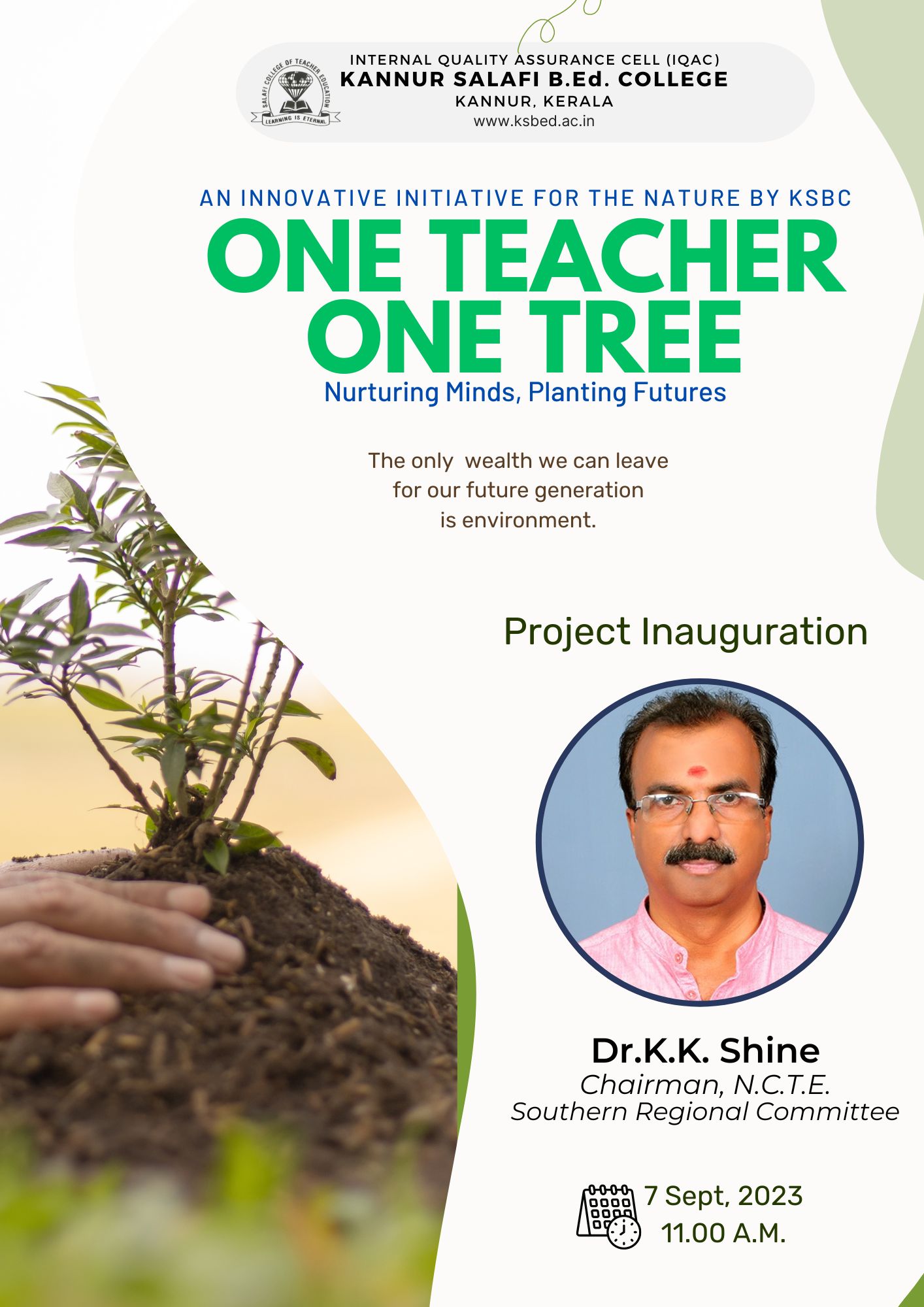 'One Teacher One Tree' Project Launched - KANNUR SALAFI B.Ed. COLLEGE